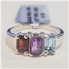 Image 1 : JP1077-180 SILVER GARNET BLUE TOPAZ AMETHYST RING