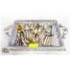 Image 1 : VINTAGE SERVING TRAY FULL OF ANTIQUE SILVERWARE