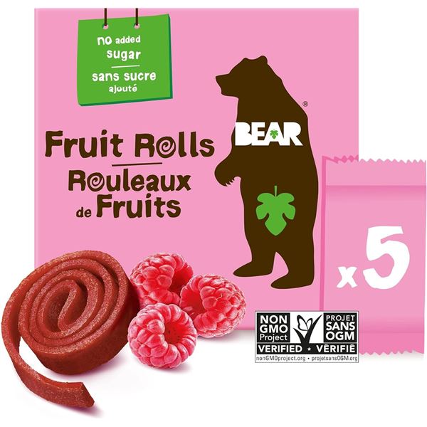 NEW 2 X 100G BOXES OF BEAR FRUIT ROLLS, RASPBERRY