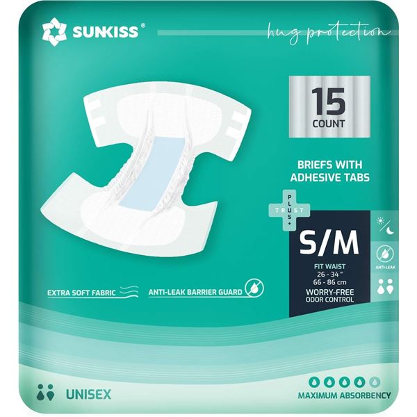 NEW 15 COUNT SUNKISS UNISEX BRIEFS SIZE S/M