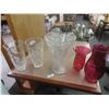 Image 1 : 3 Crystal / Art Glass Vases , 2 Ruby Glass Lamps Shaded  - Tallest Vase 12" by 8" wide