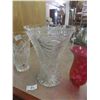 Image 2 : 3 Crystal / Art Glass Vases , 2 Ruby Glass Lamps Shaded  - Tallest Vase 12" by 8" wide