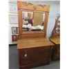 Image 1 : 3 Drawer Wooden Dresser with Mirror 20" x 42" x 76" -Believed to be Oak 