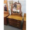 Image 1 : Oak Dresser with 3 Drawers + Bevelled Swing Mirror 20" x 41" x 68" 