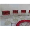 Image 3 : 6 Kings Crown Crystal with Cranberry Trim Goblets + Cheese Tray
