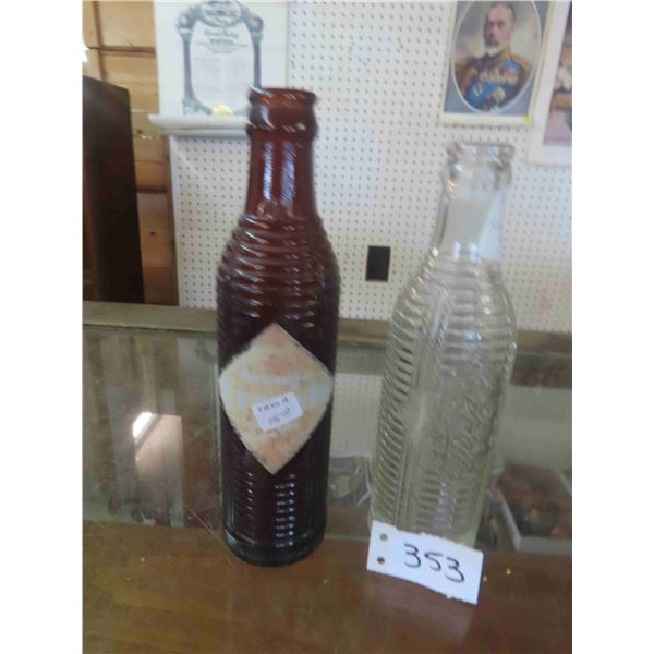 2 Beehive Orange Crush ; 1 Clear, 1 Amber - chip on clear bottle pictured