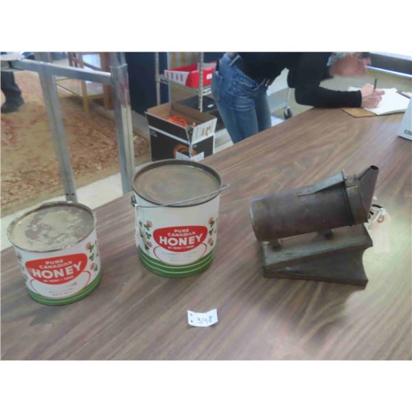 2 Honey Tins + Bee Smoker