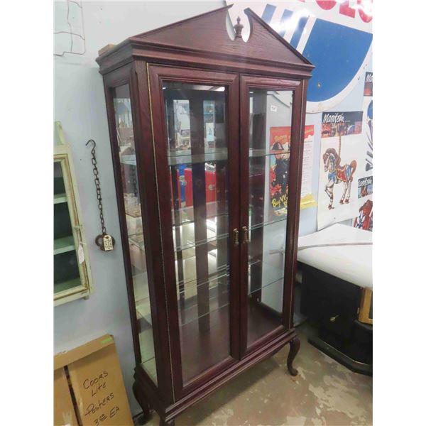 2 Door China Cabinet - Mahogany - New Old Stock - Lights Up with Glass Shelves