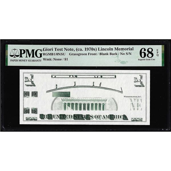 Circa 1970's Lincoln Memorial Giori Test Note PMG Superb Gem Uncirculated 68EPQ