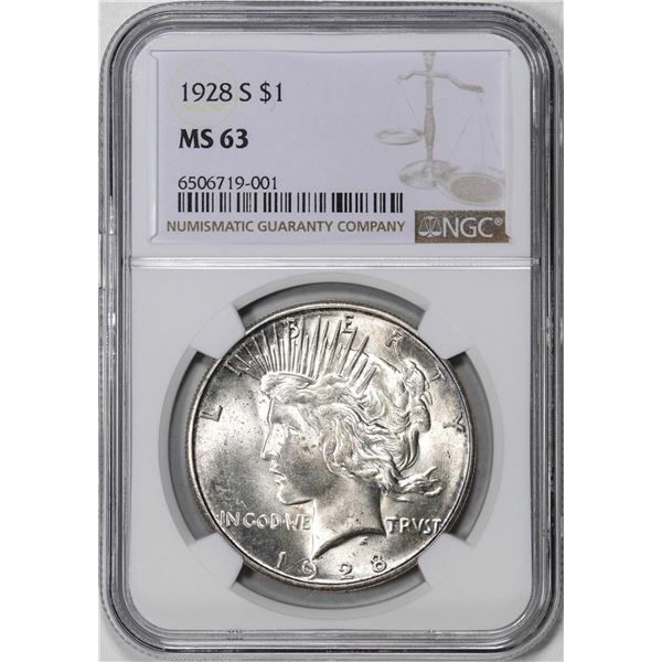 1928-S $1 Peace Silver Dollar Coin NGC MS63