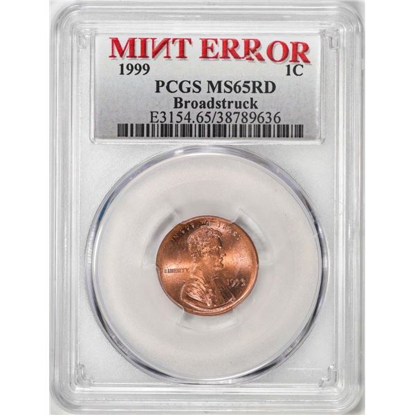 1999 Lincoln Memorial Cent Coin Mint Error Broadstruck PCGS MS65RD