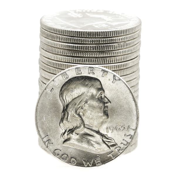 Roll of (20) Brilliant Uncirculated 1963 Franklin Half Dollar Coins
