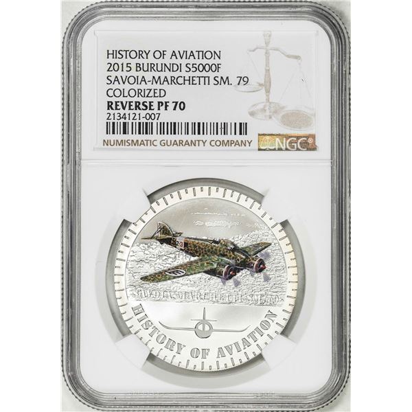 2015 Burundi 5000 Francs Aviation History Savoia-Marchetti Silver Coin NGC Rev. PF70