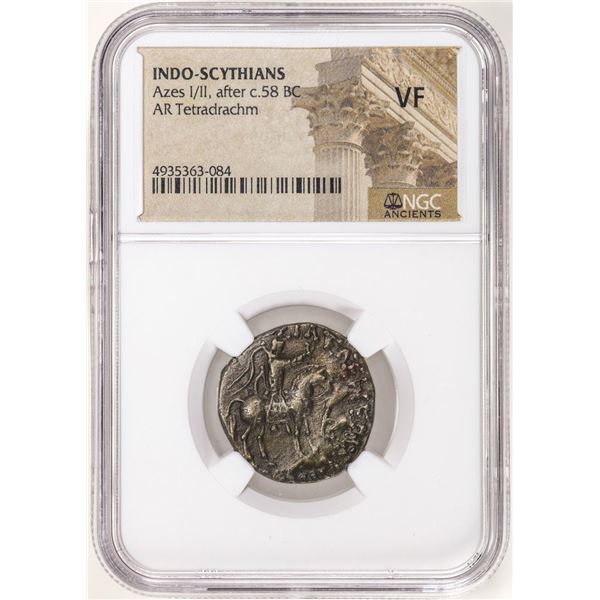 Indio-Sythians c.58 BC Azes I/II AR Tetradrachm Ancient Coin NGC VF