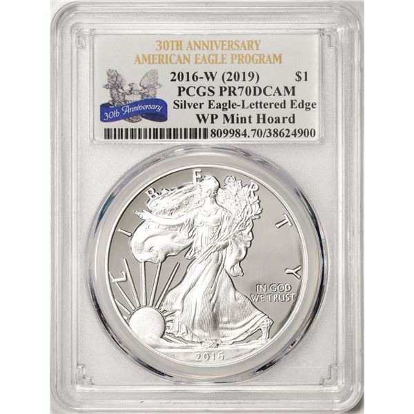 2016-W Lettered Edge $1 Proof American Silver Eagle Coin PCGS PR70DCAM WP Mint Hoard