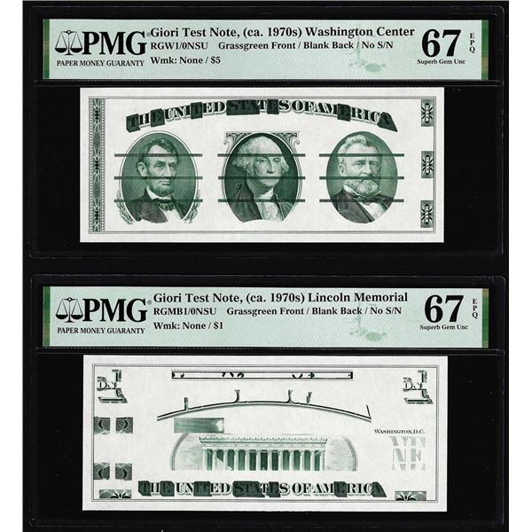 Set of Giori Test Note Washington & Lincoln Memorial PMG Superb Gem Unc 67EPQ