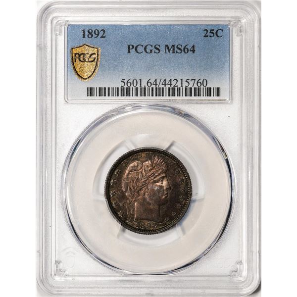 1892 Barber Quarter Coin PCGS MS64