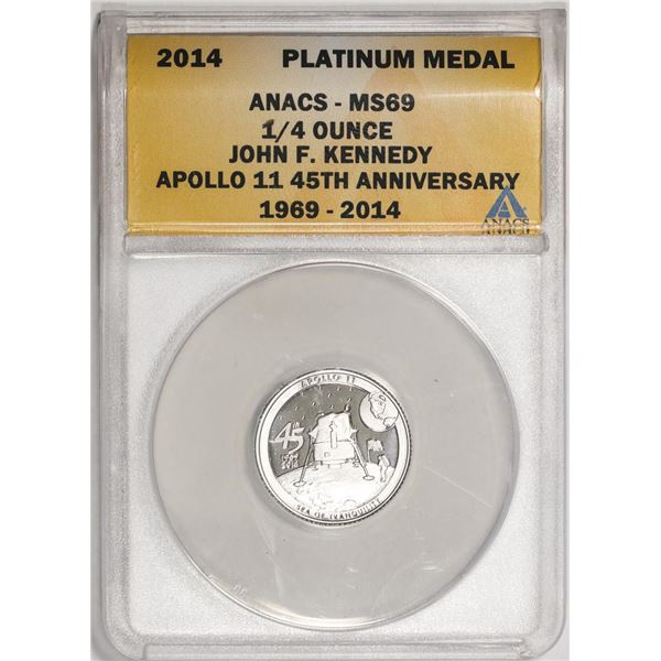 2014 Proof 1/4 oz Platinum JFK Apollo 11 Anniversary Medal ANACS MS69