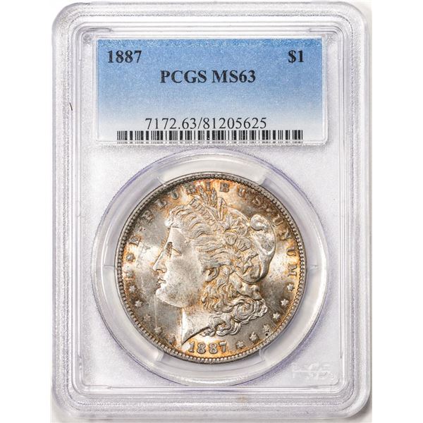 1887 $1 Morgan Silver Dollar Coin PCGS MS63 Nice Toning