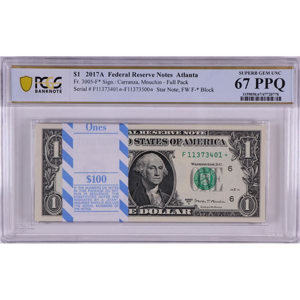 Pack 2017A $1 Federal Reserve STAR Notes Atlanta Fr.3005-F* PCGS Superb Gem UNC 67PPQ