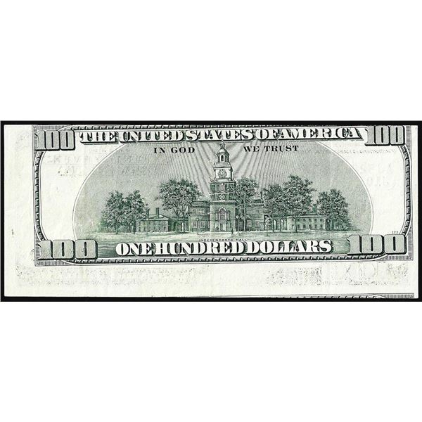 1996 $100 Federal Reserve Note Misaligned Back Print Error
