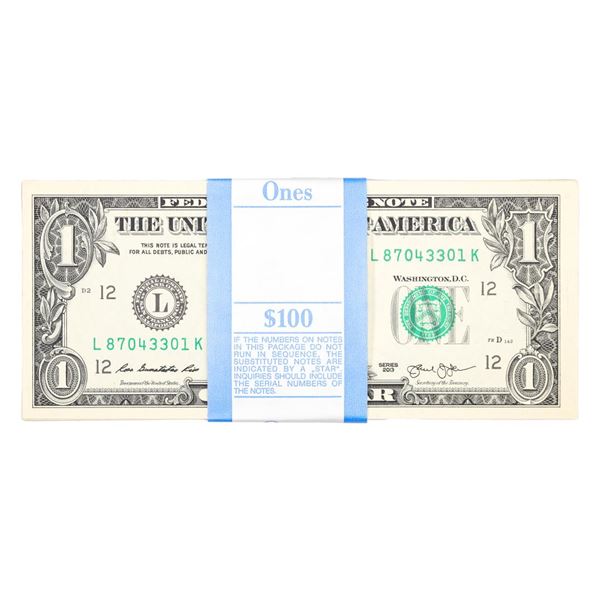 Pack of (100) Consecutive 2013 $1 Federal Reserve Notes San Francisco