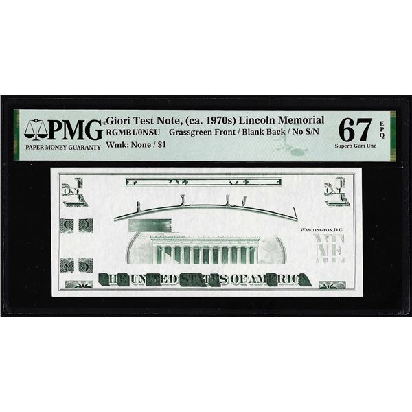 Circa 1970's Lincoln Memorial Giori Test Note PMG Superb Gem Uncirculated 67EPQ