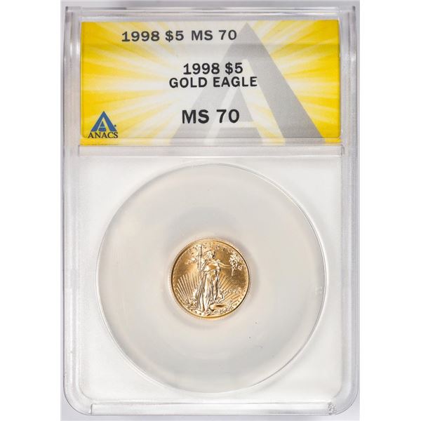 1998 $5 American Gold Eagle Coin ANACS MS70