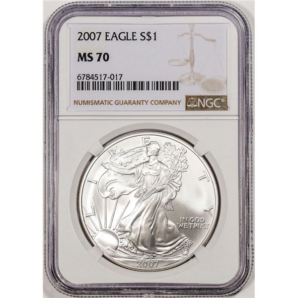 2007 $1 American Silver Eagle Coin NGC MS70