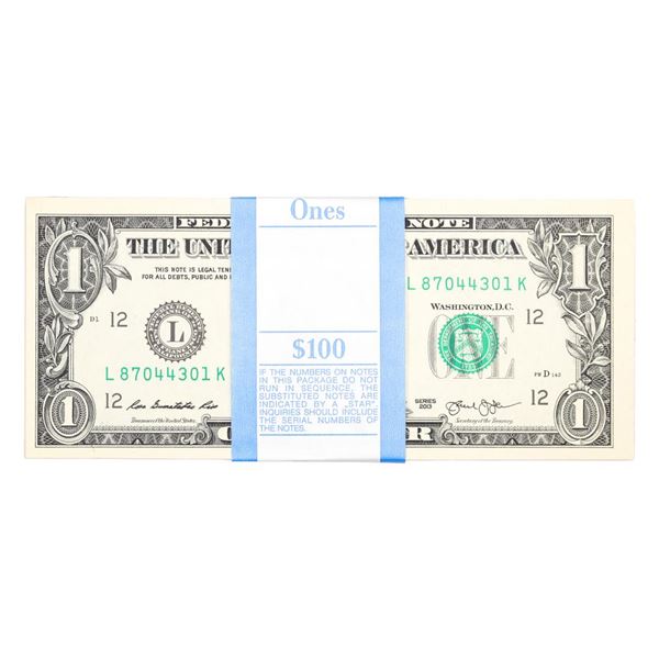 Pack of (100) Consecutive 2013 $1 Federal Reserve Notes San Francisco