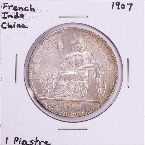 1907 French Indo China 1 Piastre Silver Coin