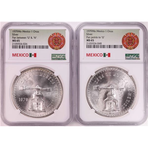 Lot of (2) 1979Mo Mexico 1 Onza Silver Coins NGC MS65