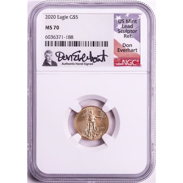 2020 $5 American Gold Eagle Coin NGC MS70 Early Releases Don Everhart Signature