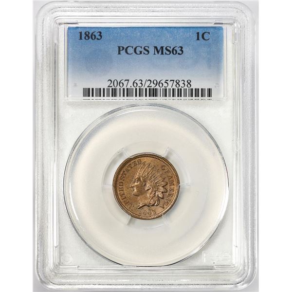 1863 Indian Head Cent Coin PCGS MS63