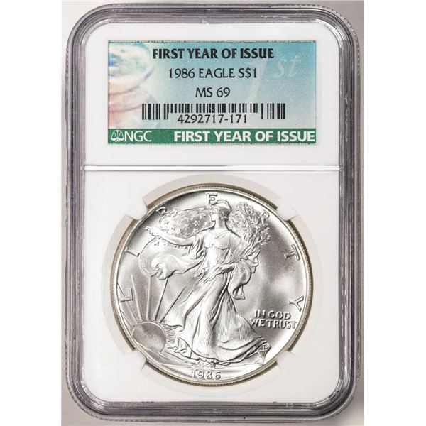 1986 $1 American Silver Eagle Coin NGC MS69 First Year of Issue