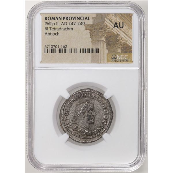 Roman Provicinial 247-249 AD Philip II Bi Tetradrachm Ancient Coin NGC AU