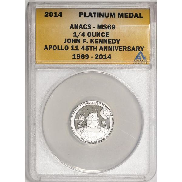 2014 Proof 1/4 oz Platinum JFK Apollo 11 Anniversary Medal ANACS MS69