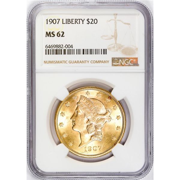 1907 $20 Liberty Head Double Eagle Gold Coin NGC MS62