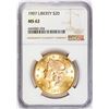 Image 1 : 1907 $20 Liberty Head Double Eagle Gold Coin NGC MS62