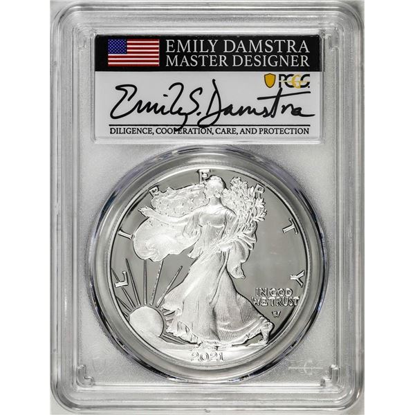 2021-S Type 2 $1 American Silver Eagle Coin PCGS PR70DCAM Emily Damstra Signature FS