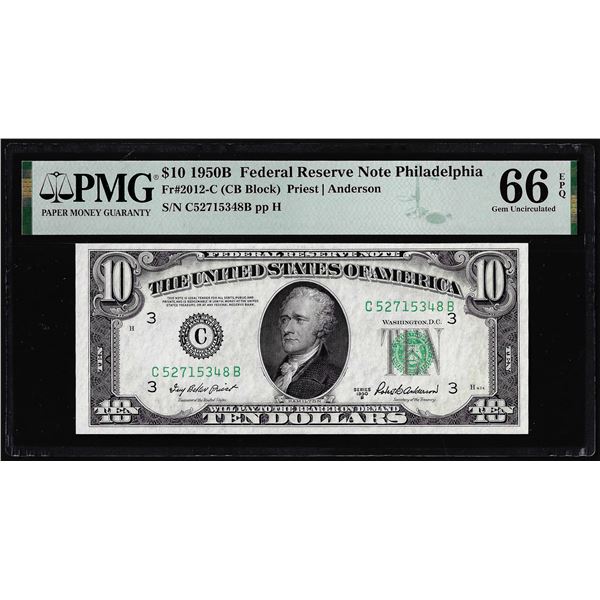 1950B $10 Federal Reserve Note Philadelphia Fr.2012-C PMG Gem Uncirculated 66EPQ