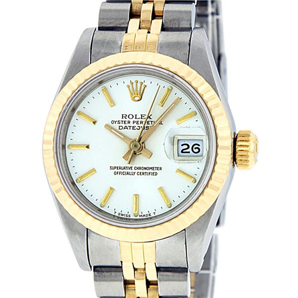 Rolex Ladies Two Tone White Index Datejust Wristwatch