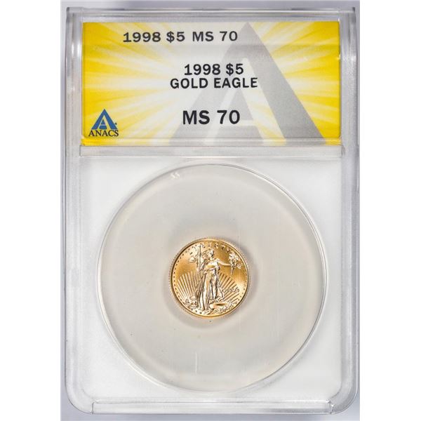 1998 $5 American Gold Eagle Coin ANACS MS70