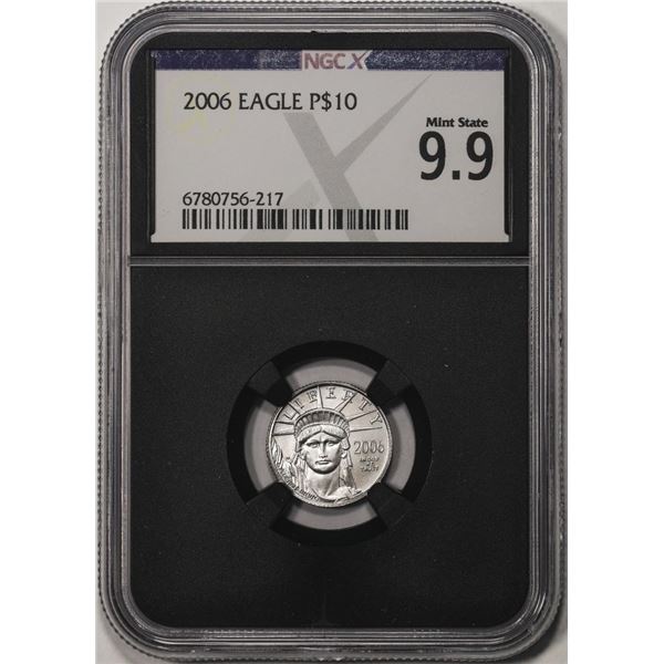 2006 $10 Platinum American Eagle Coin NGCX Mint State 9.9