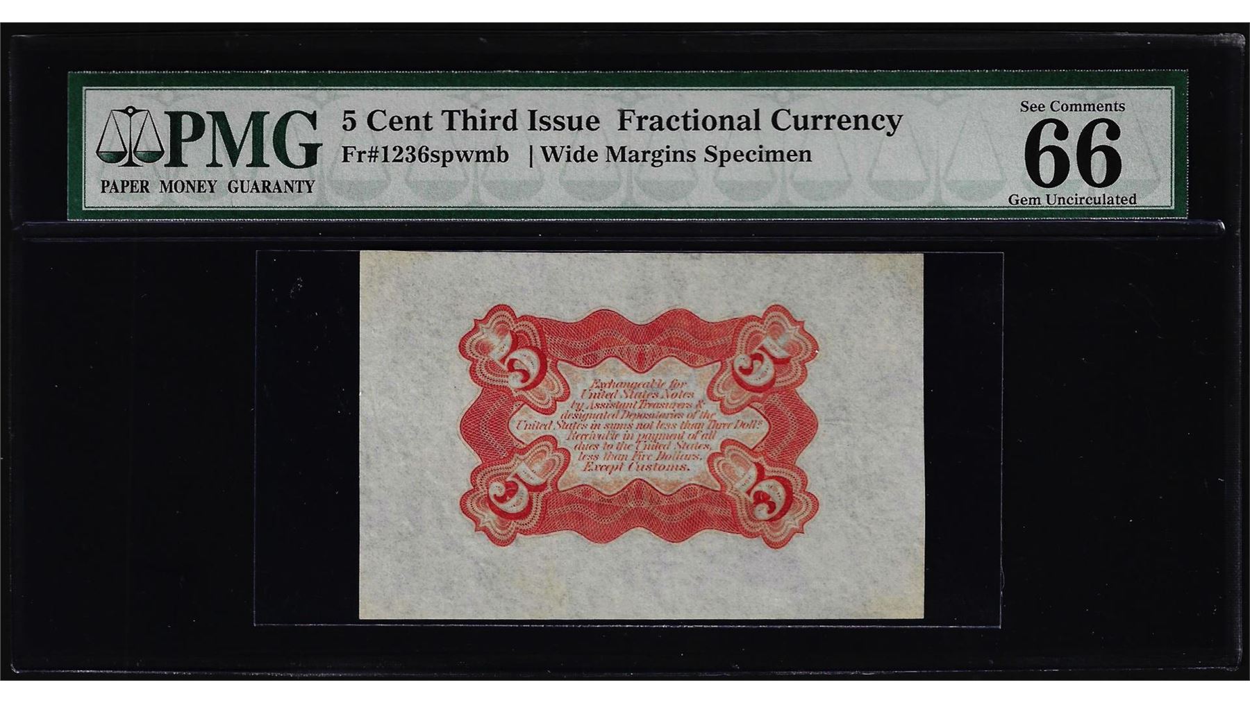 Cent. Notes Third Issue Five Cents Specimen Fractional Note Fr.1236sp PMG Gem ...