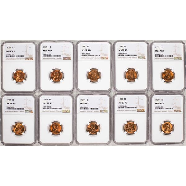 Lot of (10) 1939 Lincoln Wheat Cent Coins NGC MS67RD
