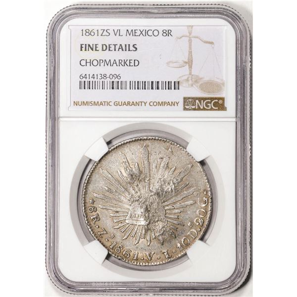 1861ZS VL Mexico 8 Reales Silver Coin NGC Fine Details Chopmarked
