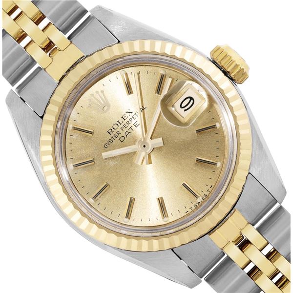 Rolex Ladies Two Tone Champagne Index Date Wristwatch With Rolex Box