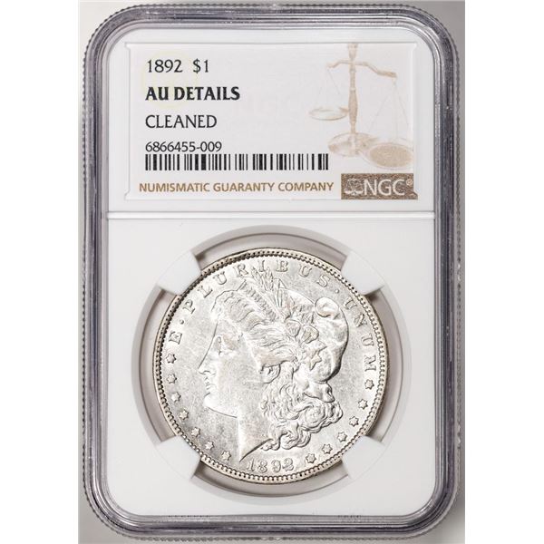 1892 $1 Morgan Silver Dollar Coin NGC AU Details Cleaned