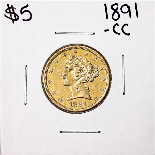 1891-CC $5  Liberty Head Half Eagle Gold Coin